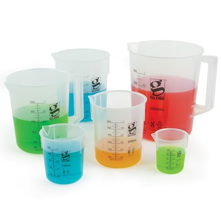 PP Griffin Style Low Form Beakers, Handle, Printed Graduations, 600mL